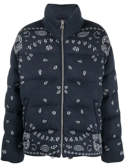 ALANUI BLUE BANDANA JACQUARD PUFFER JACKET