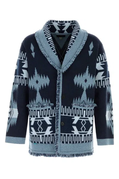 ALANUI BLUE EMBROIDERED WOOL CARDIGAN