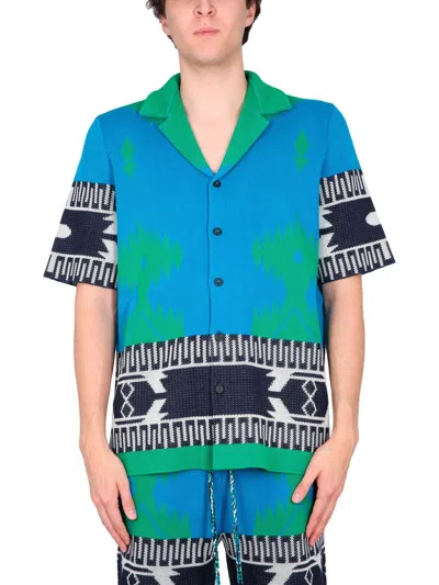 ALANUI ALANUI BLUE FOREST COTTON JACQUARD CARDIGAN