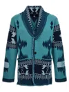 Alanui Jacquard Shawl Collar Fringed Cardigan In Light Blue