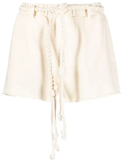 Alanui Braided-belt Cotton Shorts In Nude