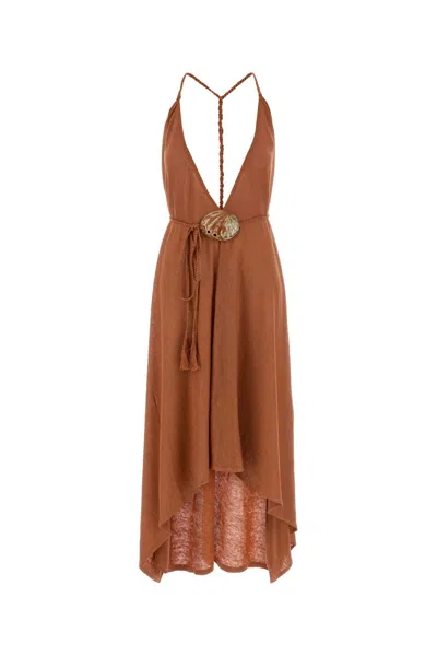 Alanui Brick Linen Dress In Brown