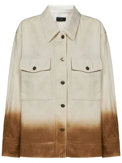 Alanui White Beige Logo Embossed Overshirt In Multi