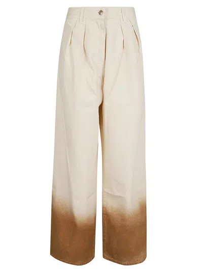 Alanui Wide Leg Raw Cotton Denim Pants In Neutrals