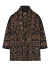 Alanui Grunge Beat Jacquard Knit Cardigan In Blue