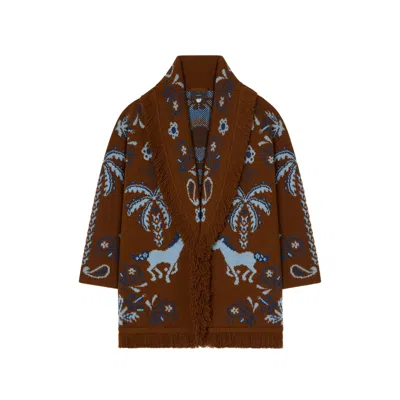 Alanui Brown Knitted Shawl Neck Cardigan