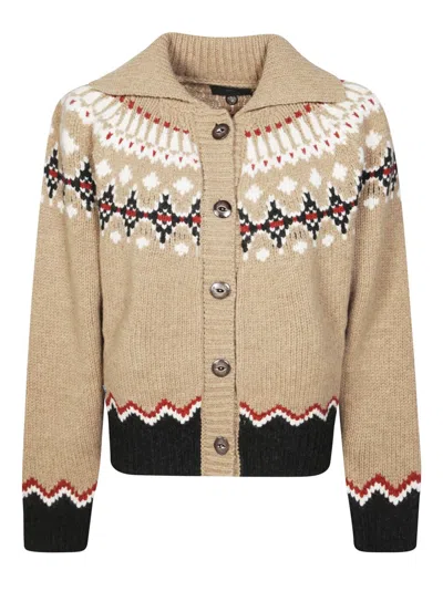 Alanui Button-down Cardigan With Contrasting Zigzag Detailing In Brown