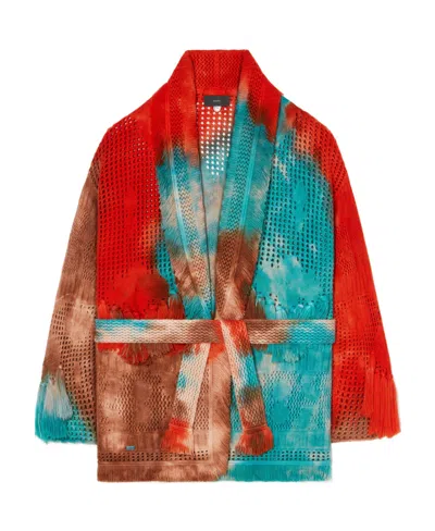 Alanui California Dreaming Tie-dyed Fringed Cardigan In Red