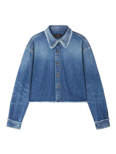 Alanui Fringed Cropped Denim Shirt In Dark Wash
