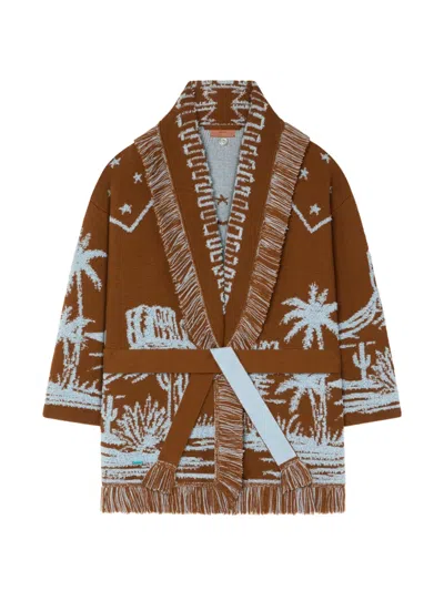 Alanui Canyon Spirit Jacquard-knit Cardigan In Brown