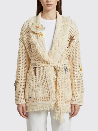 Alanui Cream Crochet Where The Waves Begin Cardigan In Brown