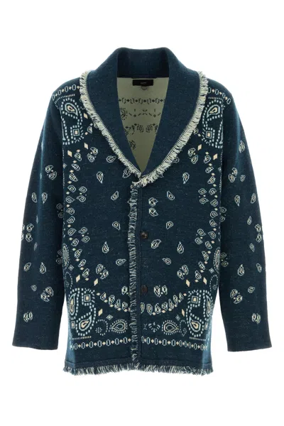 Alanui Embroidered Jacquard Bandana Cardigan In Blue