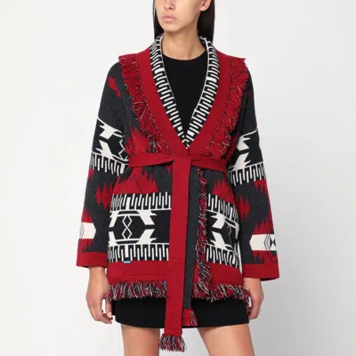 Alanui Cardigan Icon Jacquard Ruby/carbone In Multi