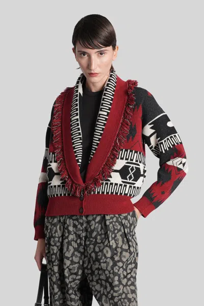 Alanui Bandana Jacquard Knit Cardigan In Burgundy