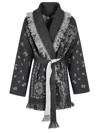 Alanui Bandana Jacquard Cashmere Cardigan With Fringed Edges In Gray