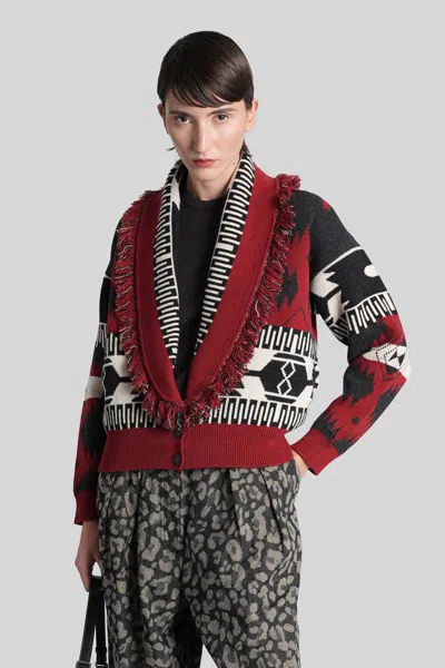 Alanui Bandana Jacquard Knit Cardigan In Burgundy