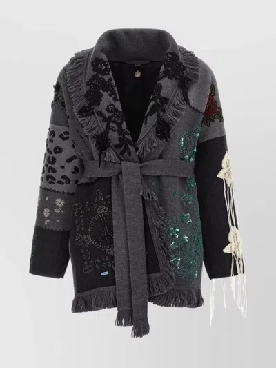 ALANUI CARDIGAN WITH ANIMAL PRINT AND FRINGE