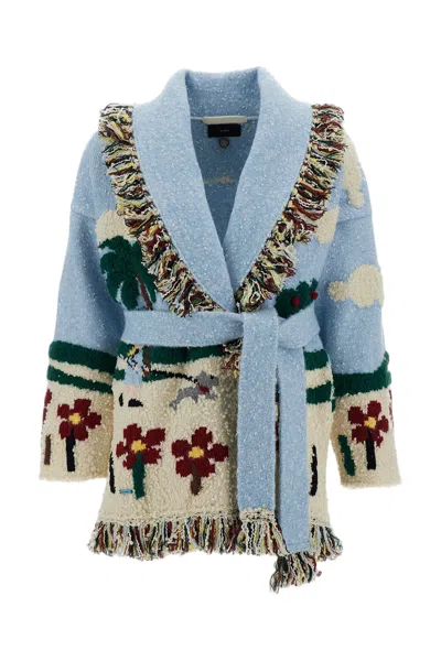 Alanui Casa  Fringed Wool-cotton Cardigan In Blue