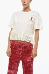 Alanui Cashemere And Cotton Hawaiian Crew-neck T-shirt With Fringes In Neutral