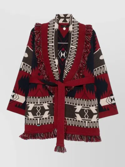 Alanui Cashmere Cardigan Shawl Lapels Geometric Pattern In Red