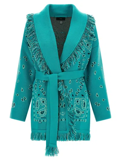 Alanui Cashmere Double Jacquard Bandana Cardigan In Blue