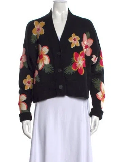 Pre-owned Alanui Cashmere Floral Print Sweater In Black