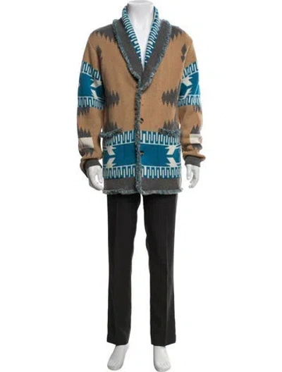 Pre-owned Alanui Cashmere Patterned Cardigan In Blue