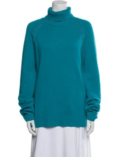 Pre-owned Alanui Cashmere Turtleneck Sweater In Blue
