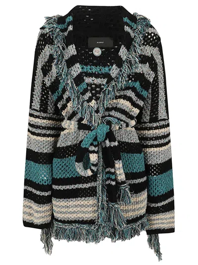 Alanui Chunky Knit Striped Cardigan With Fringed Trim In Brown