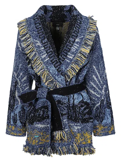 Alanui Come Gentle Night Cardigan In Eveningh Blue/multicolor