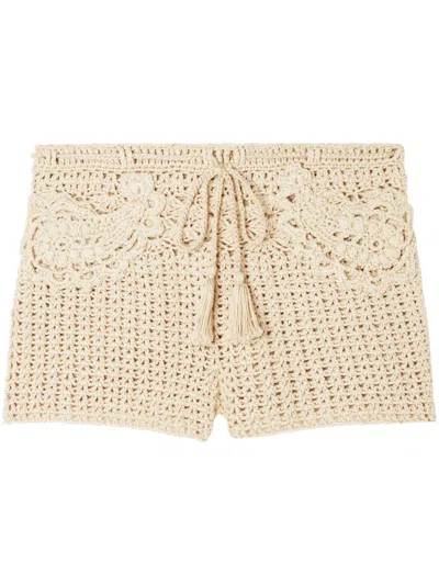 Alanui Conch Shell Woven Cotton Shorts In Neutrals
