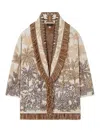 Alanui Jungle Toile De Jouy Wool Blend Cardigan In Beige