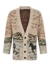 Alanui Graphic Pattern Long Sleeve Wool Cardigan In Neutral