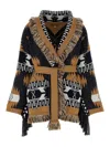 Alanui Waist Belt Fringe Geometric Pattern Long Sleeves Cardigan