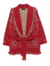 Alanui Cashmere Bandana Cardigan Fringe Detail In Red