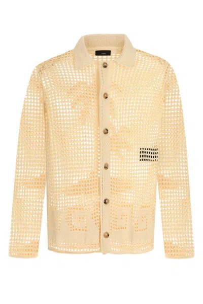 Alanui Cream Crochet Mini Wave Cardigan In Brown