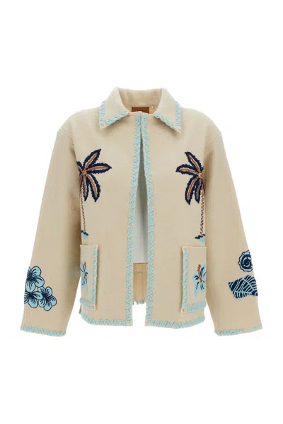 Alanui Cream Remember Me Embroidered Wool Jacket In Brown