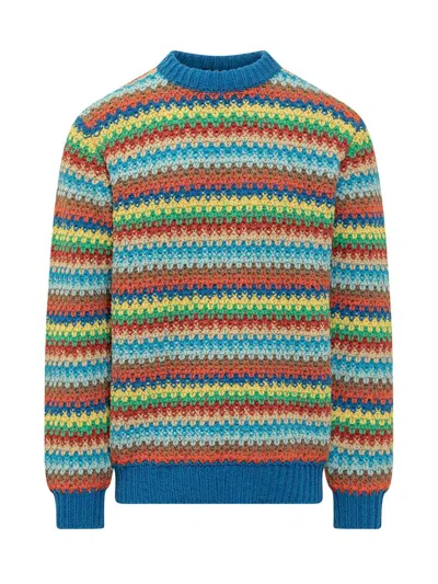 Alanui Rainbow Cotton Knit Crewneck Sweater In Multicolour