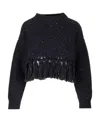 Alanui Astrale Crop Sweater With Fringes In Black