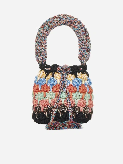 Alanui Crochet Knitted Drawstring Bucket Bag In Multicolor