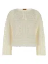 Alanui Crochet Sweater With Fringe And Lace In Neutral