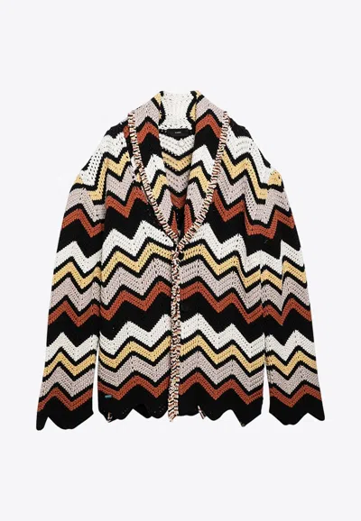 ALANUI CROCHET KNIT ZIG ZAG CARDIGAN