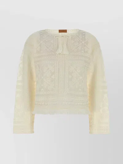ALANUI CROCHET SWEATER WITH FRINGE AND LACE