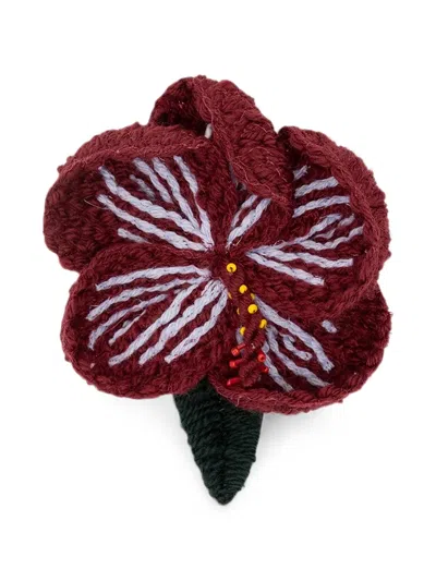 Alanui Crochet-knit Flower Brooch In Red