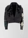 Alanui Cropped Embroidered Wool Cardigan With Fringed Collar In Black