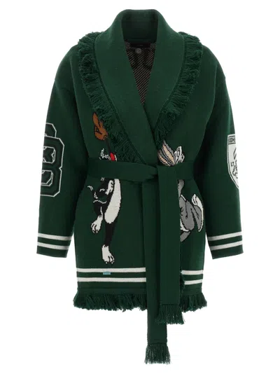 Alanui Dark Green Shawl Neck Cardigan In Pink