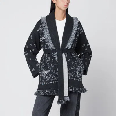Alanui Dark Grey Bandana Jacquard Cardigan In Black