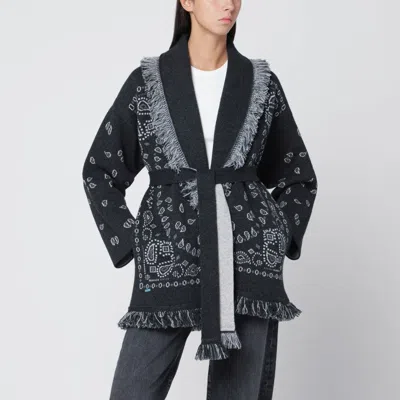 ALANUI DARK GREY BANDANA JACQUARD CARDIGAN