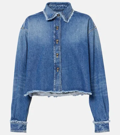Alanui Fringed Cropped Denim Shirt In Dark Wash
