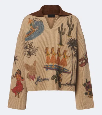 Alanui Decade Printed Wool And Cotton-blend Polo Sweater In Beige
